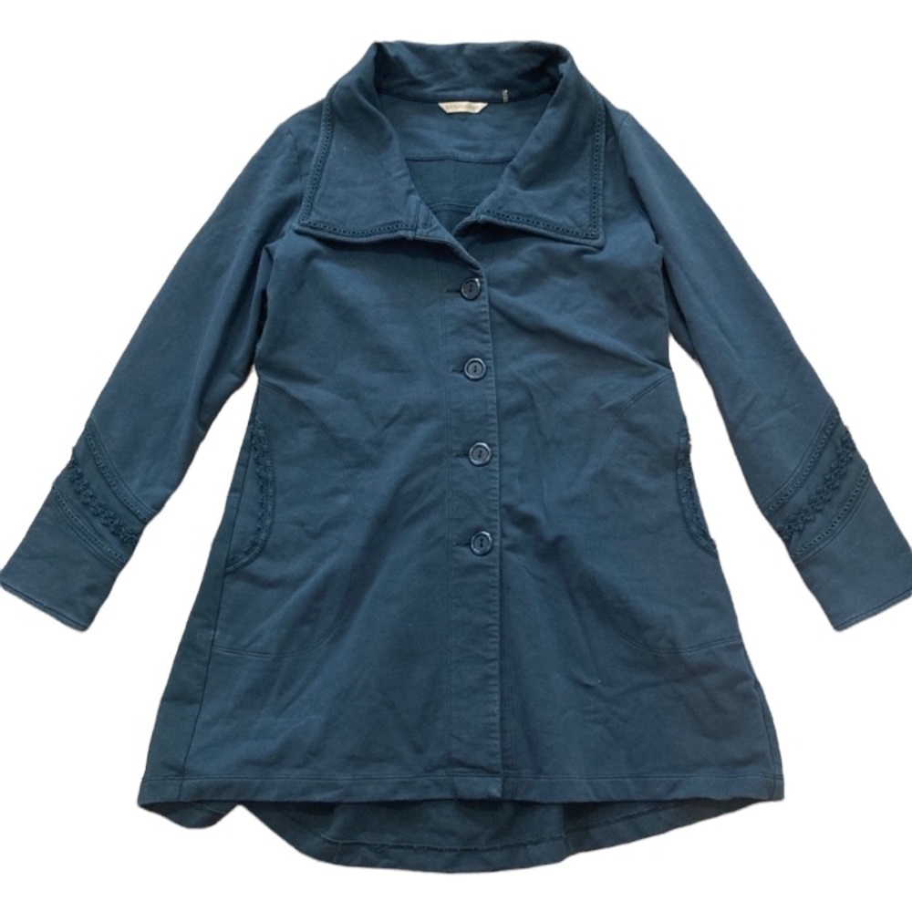 Soft Surroundings Navy Blue Cottage Knit Cardigan Duster Jacket, Sz S